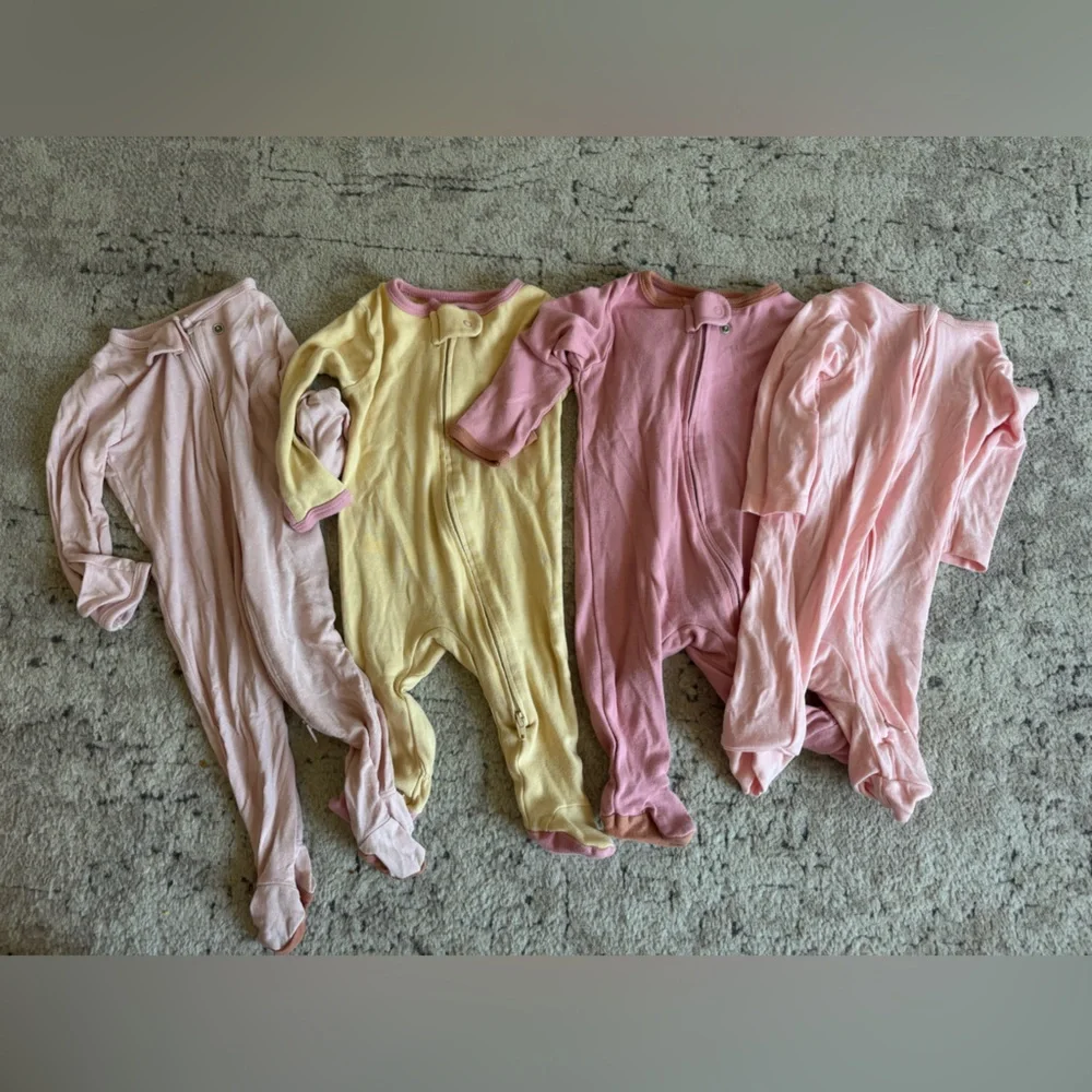 Baby Zip Footed Pajamas - Pastel Pink, Yellow & Rose
